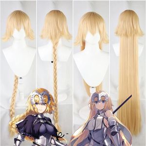 Party Supplies Anime Jeanne D'Arc Joan of Arc Fgo Ruler Blond BRAIDS Long Fate Apocrypha Cosplay Wig Syntetisk hår Grand Order Rollspel