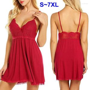 ملابس النوم للسيدات بالإضافة إلى حجم ثوب نوم للنساء Deep v Neck Lace Sexy Nightdress Lingerie Babydoll Nighty للسيدات الداخلي 7xl