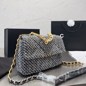 Klasyczna tweedowa wełniana klapa na dzianie torba damska moda luksusowy projektant złoty ton metalowy łańcuch ramion na zewnątrz przenośny