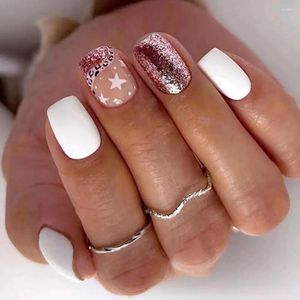 Falska naglar Lång ballerina Full Cover French Press On Löstagbar Shining Star Nail Tips Kvinnor Girls