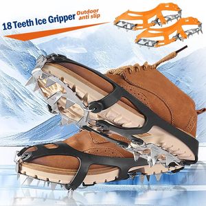 18 tänder is gripare spik för skor vinter utomhus antislip vandring bergsklättring snö stegon antislip sko täcker 240125