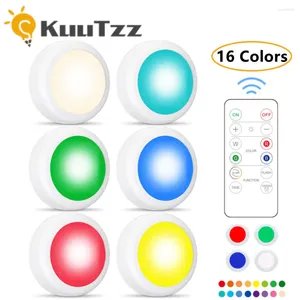 Night Lights 16 Colors Under Cabinet Light Dimmable LED Round Portable Kitchen Closet Lamps With Remote & Touch Control