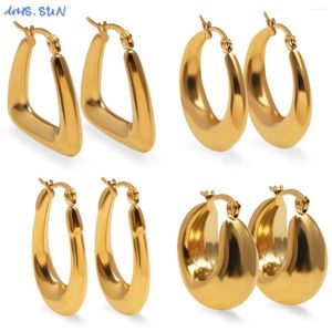 Hoop Earrings SUNSLL Golden Plated Chunky For Women Girl Luxury Stainless Steel Circle Earring Elegant Party Ear Jewelry