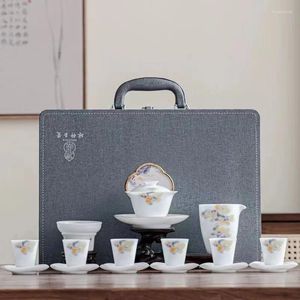 Conjuntos de utensílios de chá Pure Ice Seed Mutton Fat Jade Kung Fu Tea Set Gift Box