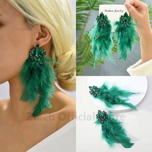 Dangle Earrings Multicolor Long Feather For Women Shiny Colorful Crystal Glass Fashion Pendant Wedding Prom Jewelry Accessories