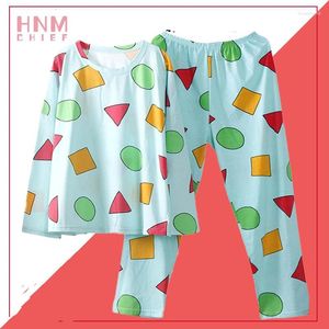 여자 잠자기 가을 Pijama Sin Chan 긴 소매 면화 부하 파자마 귀여운 캐주얼 홈 2 피스 세트 느슨한 스킨