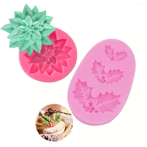 Bakning Mögel Jul Holly Leaf Silikon Mögel 3D Flower Fruit Fondant Chocolate Decoration Cake Tool Epoxy Handmade tvålharts Mögel Mögel