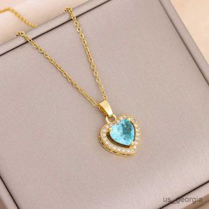 Pendant Necklaces Temperament Sweet Ice Flower Crystal Heart Pendant Necklaces For Women Trendy Stainless Steel Neck Chain Female Wedding Jewelry