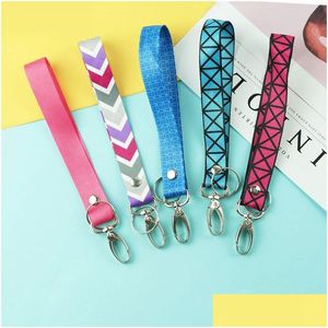 Armband Schlüsselanhänger Kurzer Riemen Lanyard für Schlüssel Sublimationsdruck Polyesterband Handgelenk Schlüsselhalter Frauen Männer Drop Lieferung Dh179