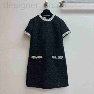 Базовые повседневные платья, дизайнер Shenzhen Nanyou ~ 24, ранняя весна, новый продукт Xiaoxiangfeng, черное платье с грубыми цветами и твидом на талии и блестками FL56