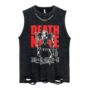 Men's Tank Tops Vintage Washed Men With Chain Anime Death Note Print Vest Summer Casual Sleeveless T-Shirts Unisex Streetwear Y2K