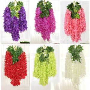 Flores decorativas 12pcs Artificial Wisteria Rattan Falso Flor Violeta Pendurado Guirlanda Para Casa Sala de Festa Decoração de Casamento Planta Videiras