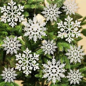 Juldekorationer Vita snöflingor Ornament Plast Glitter Snöflingor för Winter Tree Craft Snowfakes