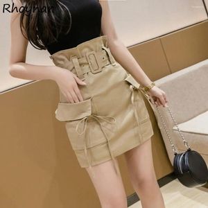 Saias femininas mini bolso design cintura alta sólida a linha elegante feminino rua wear verão acolhedor todo o jogo vintage S-4xl sexy senhora