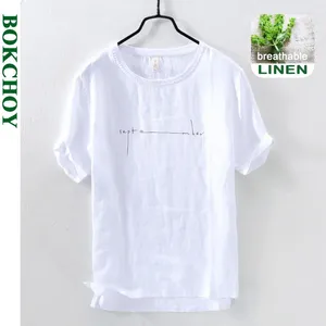 Мужские футболки 2024, летняя простая рубашка из чистого льна для мужчин, тонкая однотонная дышащая тонкая одежда, уличная одежда C3316