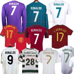 Ronaldo Portugal Retro Soccer Jerseys 04 06 Koszula Vintage 07 08 Klasyczna koszulka piłkarska Kit Madryt Purple Long Shirt 2012 16 17