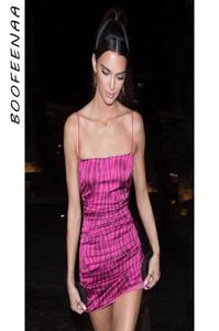 Boofeenaa Neon Pink Zebra Print Sexig klubbklänning Kendall Jenner Spaghetti Strap Mini Dresses Summer Bodycon Bandage Dress C15AB11 Y1090161