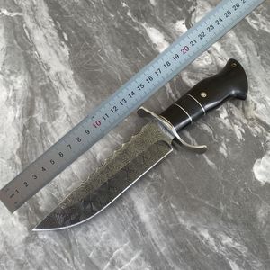 1st Ny high end Damascus rak kniv 9cr18mov rak punktblad ebenholts handtag fasta bladknivar med läder mantel