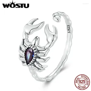 Кольца кластера WOSTU, стерлинговое серебро 925 пробы, ретро-скорпион, женское креативное животное пустыни, Радуга, мистический кристалл, кольцо в стиле панк для девочек, подарок в стиле хип-хоп