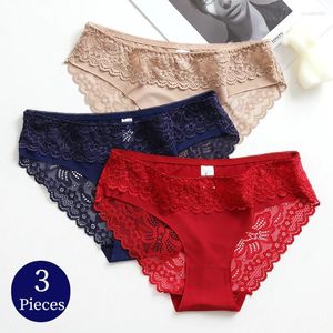 Mutandine da donna TrowBridge 3 pezzi / set biancheria intima in raso di seta di pizzo Lingerie sexy slip femminili morbidi e confortevoli mutande dolci e accoglienti