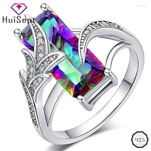 Cluster Ringe HuiSept Trendy 925 Silber Ring 6 18mm Rechteck Form Topas Zirkon Schmuck Für Weibliche Hochzeit Party Geschenk ornament Großhandel