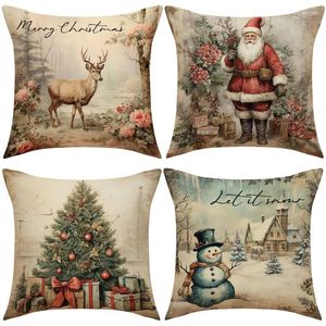 Pillow Retro Christmas Pillowcase Living Room Sofa Cover Snowman Deer Xmas Home Decoration Bedside