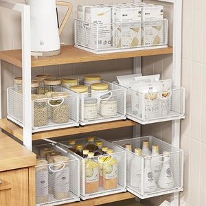 Kitchen Storage Drawer Cabinet Under Sink Pull Out Basket With Rail Space-saving Bottle Can Jar Organizer Household Supplies