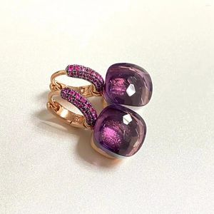 Orecchini Pendenti 11,6 mm Classico Nudo Nero Placcato Pistola Per Donna Regalo Di Cristallo Quadrato Caramella Con Zirconi Viola