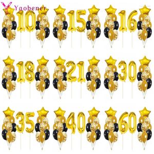 Party Decoration 22pcs Black Gold Number Foil Latex Balloons Happy Birthday Decorations Adult Kids 10 15 16 18 25 30 35 40 50 60 Years Old