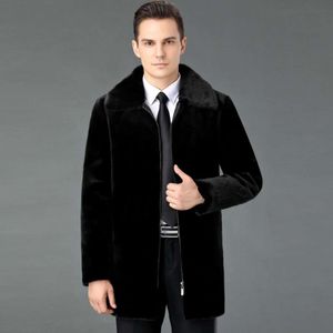 Casaco de pele de vison de alta qualidade para homens de meia idade e idosos, inverno engrossado, quente e elegante, top 8994