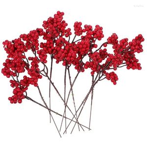 Fiori decorativi 10 pezzi Natale bacche artificiali ramo Decor bacche rosse fiore frutta pianta di ciliegio per albero di Natale decorazioni per la casa