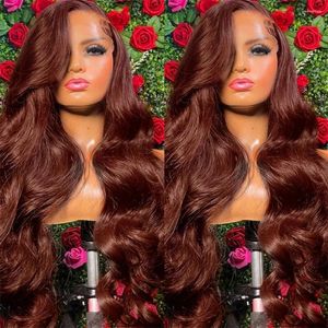 Reddish Brown Body Wave Lace Front Wig Pre Plucked Dark Red 13x4 13x6 Hd Transparent Human Hair