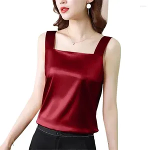 Kvinnors blusar 2024 Acetat Satin Summer Chiffon Square Collar Women Basic Elegant Shirts Artificial Silk Vest Lady's Tops