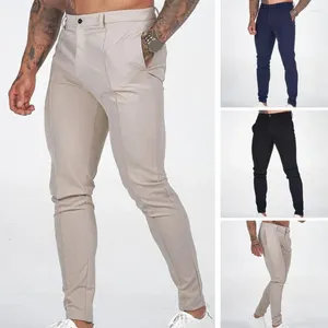 メンズパンツ調整可能なウエスト通気性スリムフィットビジネス足首の長さのスラントポケット、男性用の固体色のズボン