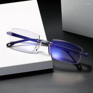 Sonnenbrille, randlose Myopie-Brille, quadratisch, rahmenlos, Anti-Blaulicht-Blockierung, für Damen und Herren, Presbyopie, Computerbrille, Dioptrien -1,0 bis -6,0