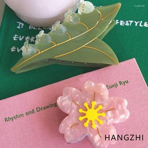 Hair Clips HANGZHI Pink Cherry Blossom Acetate Clip White Lily Of The Valley Shark Claw For Women Girls Travel Accessories