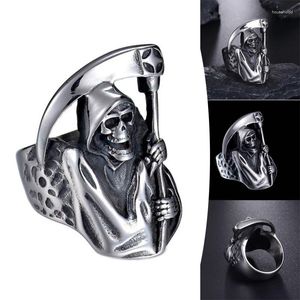 Anelli a grappolo The Dead Gothic Black Death Grim Reaper Skull Ring Fashion Punk per uomo FS99
