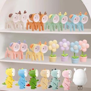 Luci notturne Creative Cute Mini Light Cartoon Flower Puppy Dinosaur Desktop Decor Lampada Home Table Camera da letto Comodino Regali