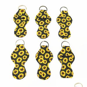 Black Sunflower Print Chapstick Holder Neoprene Keychains Lipstick Organizer Bags Er Wrap Lip Balm Key Rings Wholesale Drop Delivery Dhdp2