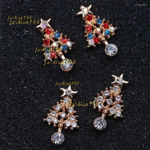 Stud Trendy Christmas Tree for Women Girl Shiny Colorful Zircon Crystal Ear Studs Hat Festival 2024 Earrings Jewelry Brincos