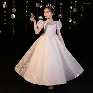 Flicka klänningar barn brudtärna vita prinsessa flickor fest bröllop kostym paljett lång tyll jul kväll ceremonial prom vestidos