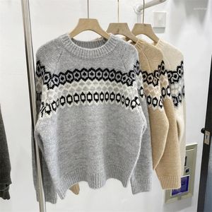 Kobiety swetry jesienne zimowe wzór retro wełniany wełniany kasek swetra luźne raglan rękaw kaszmirowy dzianinowy skoczek marki pullover