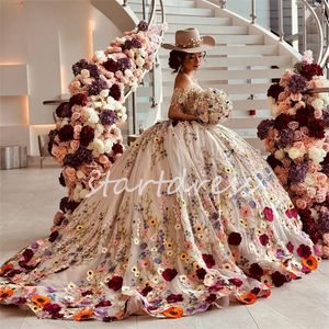 Extravagant Flower Florals Quinceanera klänningar av axlar Bollklänning Puffy Princess Birthday Sixteen Party Vestidos de XV 15 Anos Charro Debutante Mexikan 2024