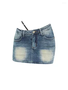 Kjolar design gyaru jean kjol y2k kläder blå hajuku koreansk tjej casual chic mode vintage denim a-line vår sommar