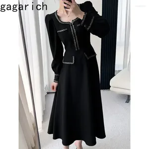 Casual Dresses Gagarich Black Dress Women Elegant Vestidos Autumn 2024 Square Neck franska vintage Slim Small Foft