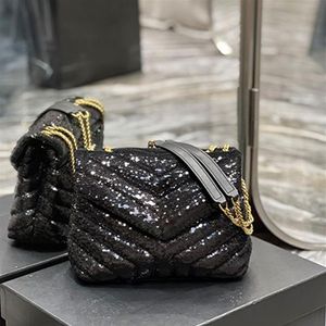 2023 Party Clutch Handväskor Ny stil Black Bead Bag -paljetter Evening Bag Fashionable Flip Shoulder Guld Buckle Dinner Bags Shine WO3219