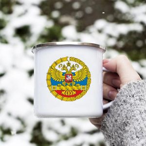 Kupalar diy Rus ulusal amblem emaye fincan vks kahve 11oz eğlenceli seramik çay kakao kolu fan içeceği