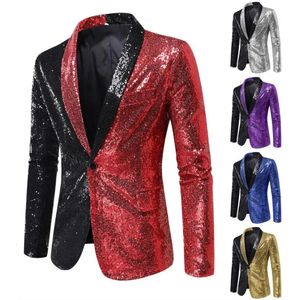 Shiny Gold Sequins Blazer for Mens Slim Fitting Splicing Suit Night Club Party DJ Stage Singer Dance Show Dress Homme 240124