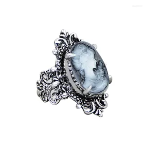 Anelli a grappolo Vintage 6 colori Lady Queen Cameo per le donne Argento antico placcato fiore pianta anello rosa gioielli di moda