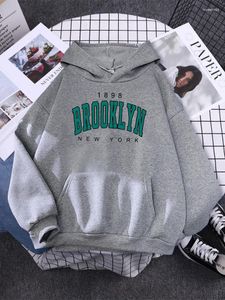 Damen Hoodies Brooklyn 1898 York Druck Frauen Lange Ärmel O-Ausschnitt Lässige Streetwear Hip Hop Vintage Pullover Herbst Tasche Weiblicher Hoodie